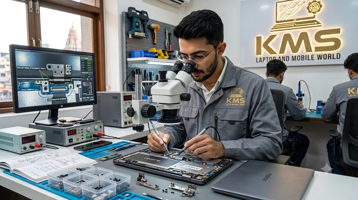 KMS Certified Technician performing precision Lenovo IdeaPad Slim 5 (14" / 16") High-Capacity Long-Life Battery Replacement Service repair at Chinnakada Beach Road Lab, Kollam