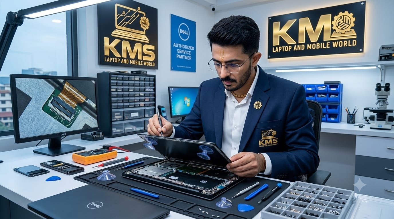 KMS Certified Technician performing precision HP Envy 16 Studio High-Capacity Long-Life Battery Replacement Service repair at Chinnakada Beach Road Lab, Kollam