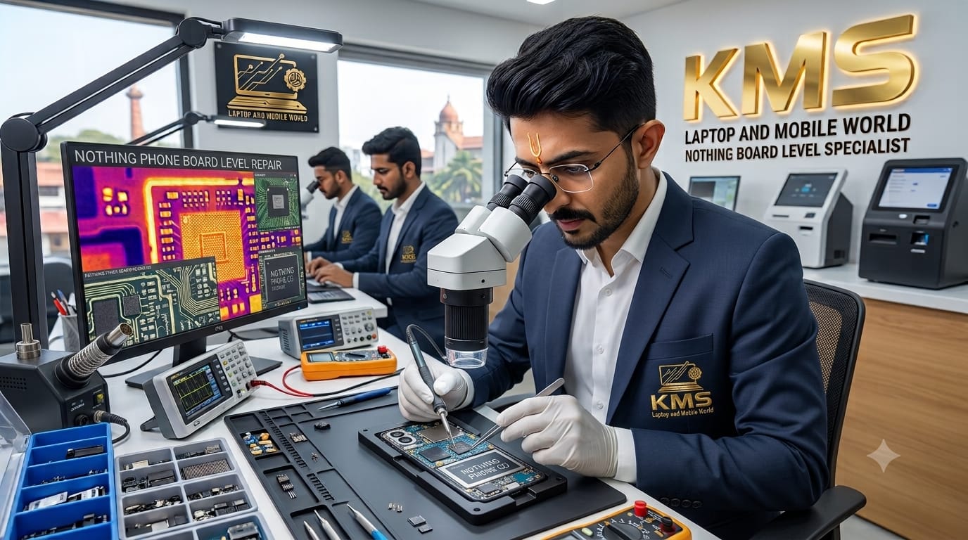 KMS Certified Technician performing precision Nothing CMF Phone 1 Battery Replacement Service (Genuine High Capacity) repair at Chinnakada Beach Road Lab, Kollam