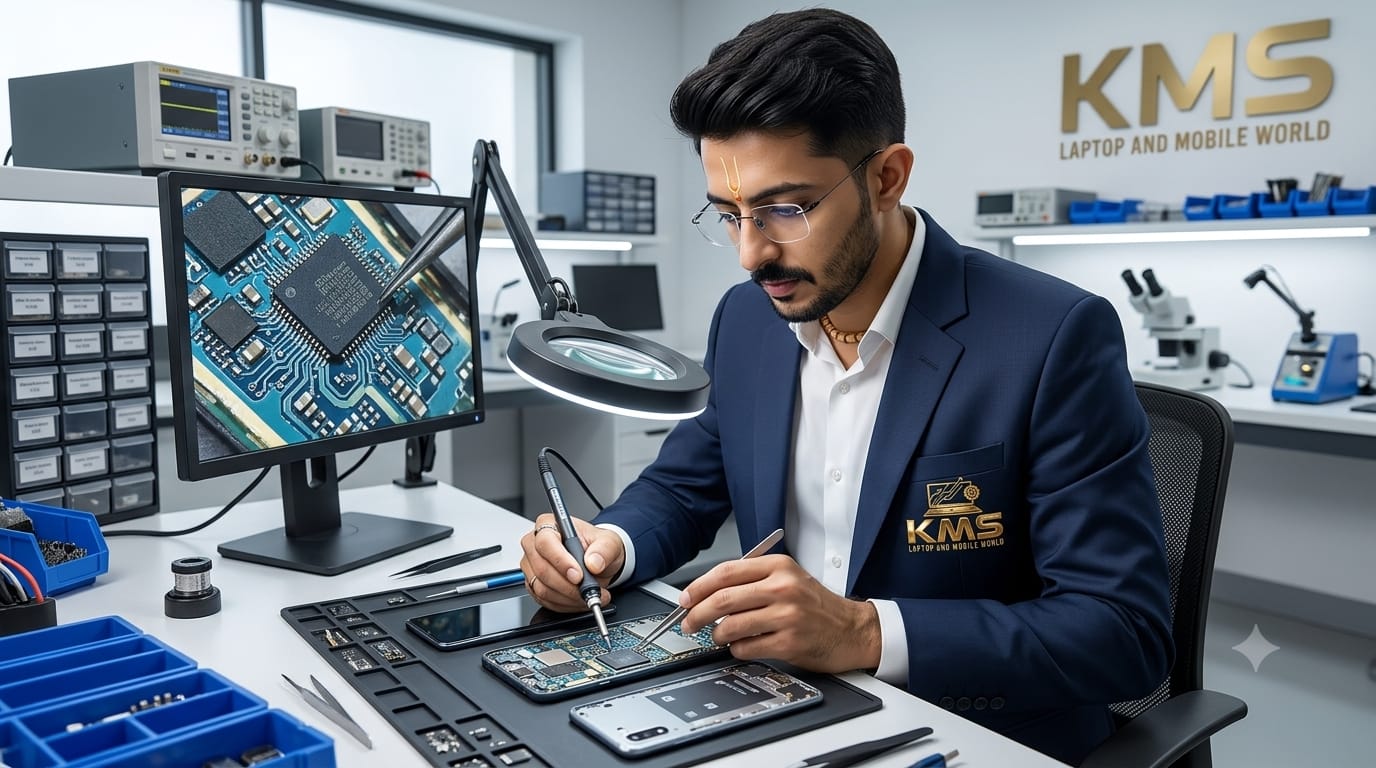KMS Certified Technician performing precision OnePlus 9 Battery Replacement Service (Genuine High Capacity) repair at Chinnakada Beach Road Lab, Kollam
