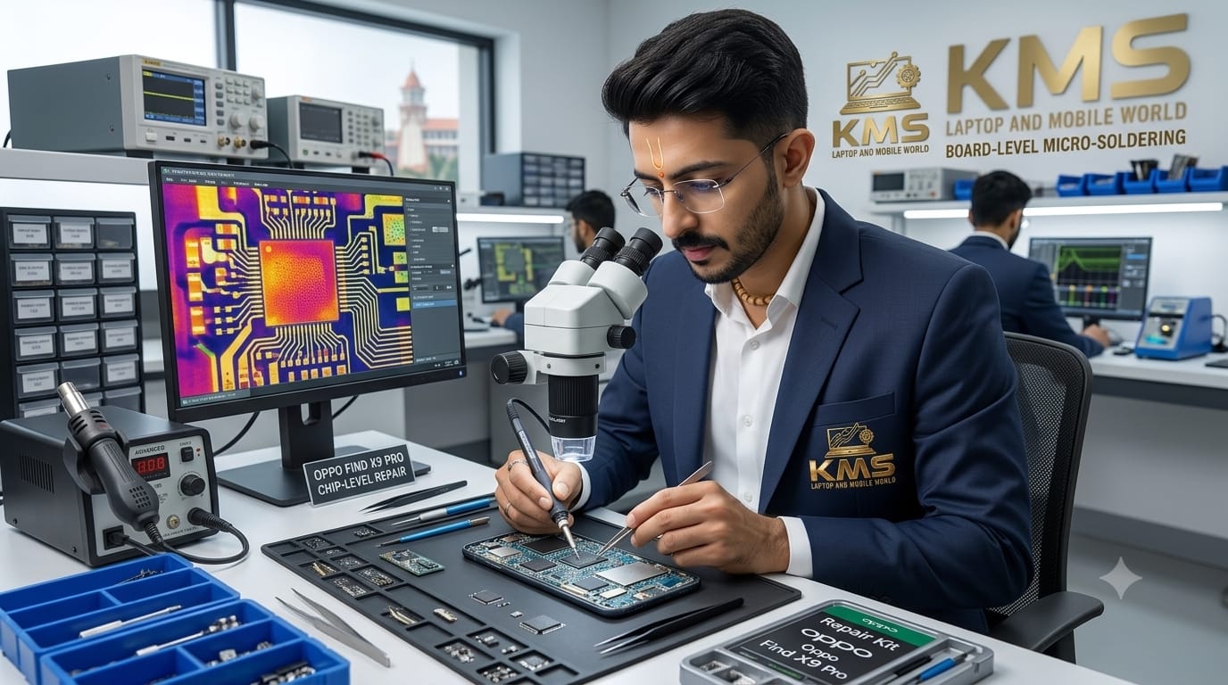 KMS Certified Technician performing precision Oppo F21 Pro Battery Replacement Service (Genuine High Capacity) repair at Chinnakada Beach Road Lab, Kollam